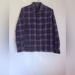 Banana Republic Men’s Slim Fit Untucked  Navy & Gray Plaid Corduroy Casual Shirt